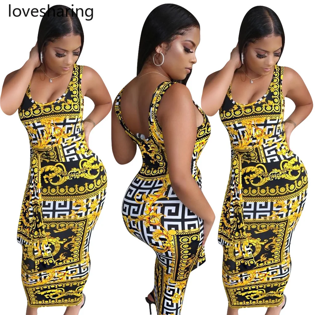 2019 Новинка 3824 женское платье-жилет с принтом ночной магазин юбка поясом