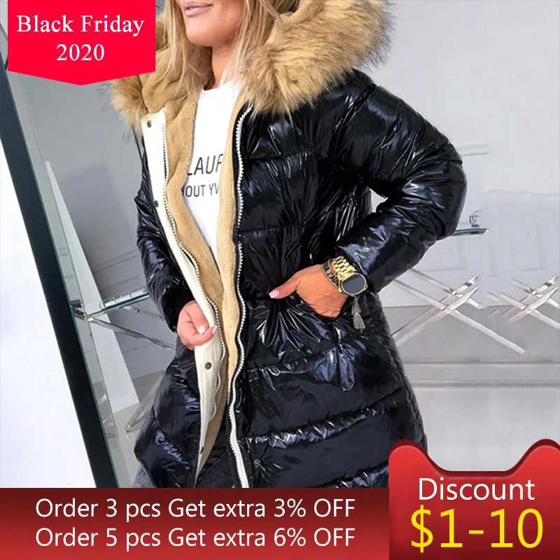 2020 зимняя куртка-пуховик черное пальто из плотного теплого подкладкой капюшоном