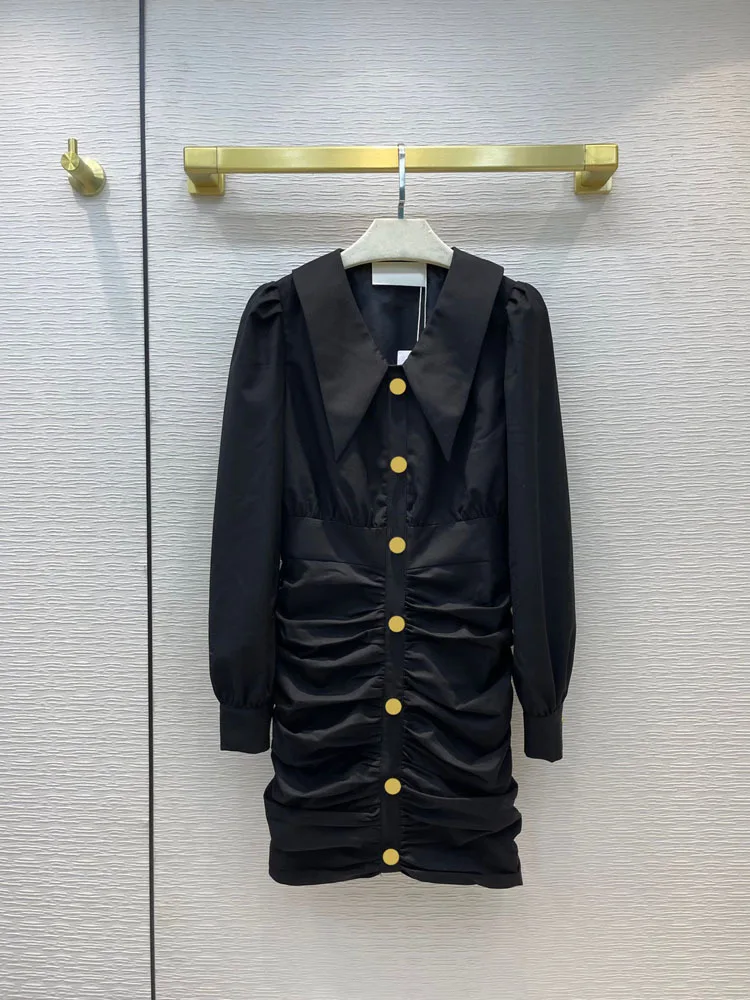

High Street Black Dress for Women Top Quality Fold Design High Waist Mini Dress Luxury Brand 3D Cut Slim Dress Lady Winter 2021