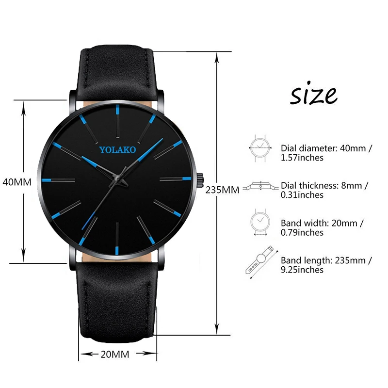 Простые мужские модные часы кожа черный цвет ультра тонкий матовый циферблат