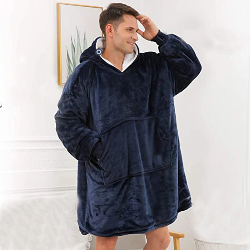 Негабаритных Толстовки Для мужчин зимний свитер Одеяло с длинным рукавом флис