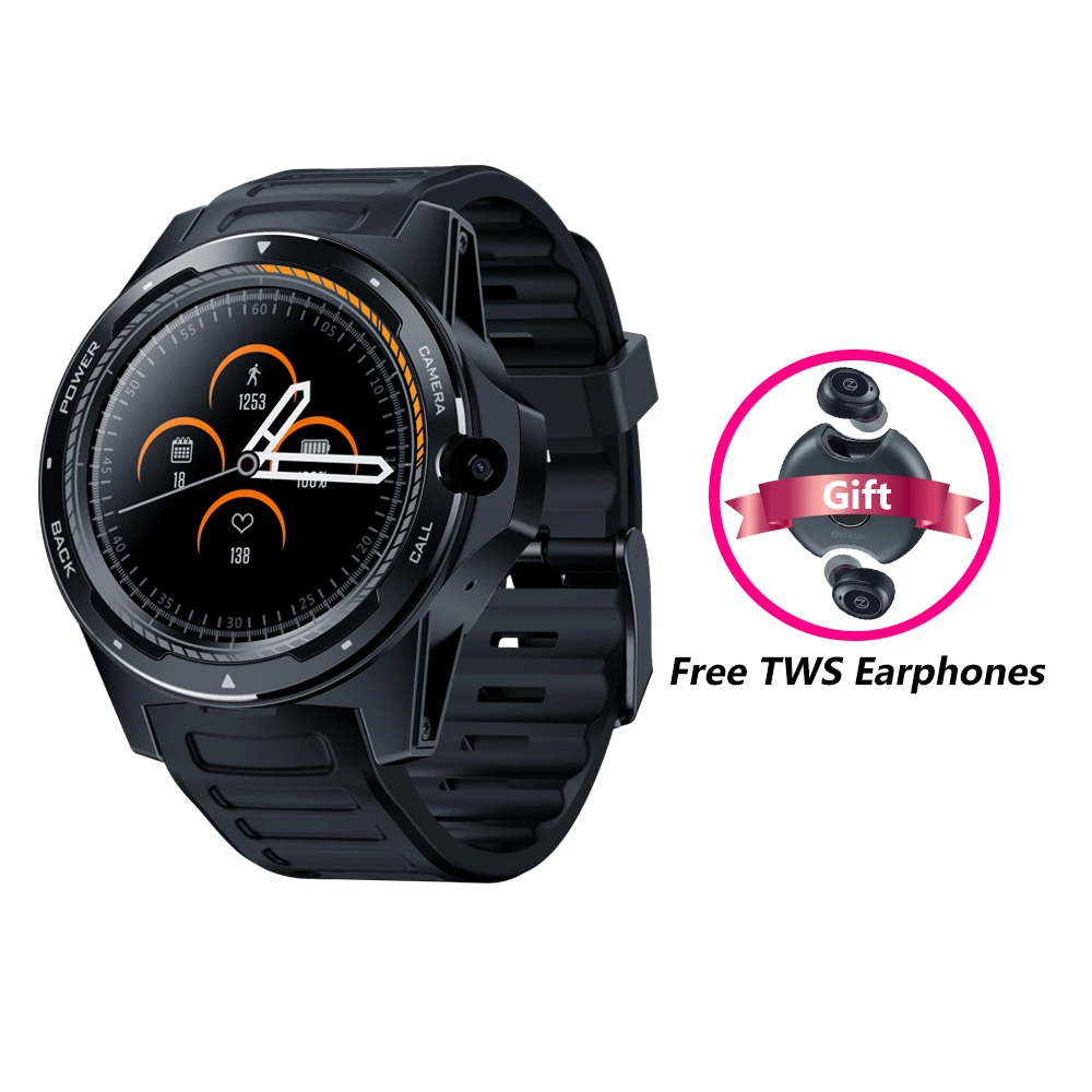 [Free TWS Earphones] двухслойные гибридные Смарт-часы Zeblaze THOR 5 1,3" AOMLED 454*454p x 2 ГБ+ 16 Гб МП с фронтальной камерой - Цвет: Black and Earphone