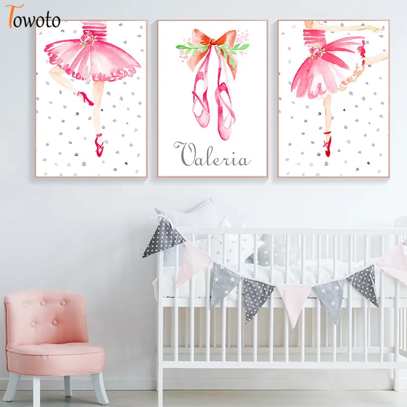 Настенная картина розового цвета для детской комнаты балетное платье обувь