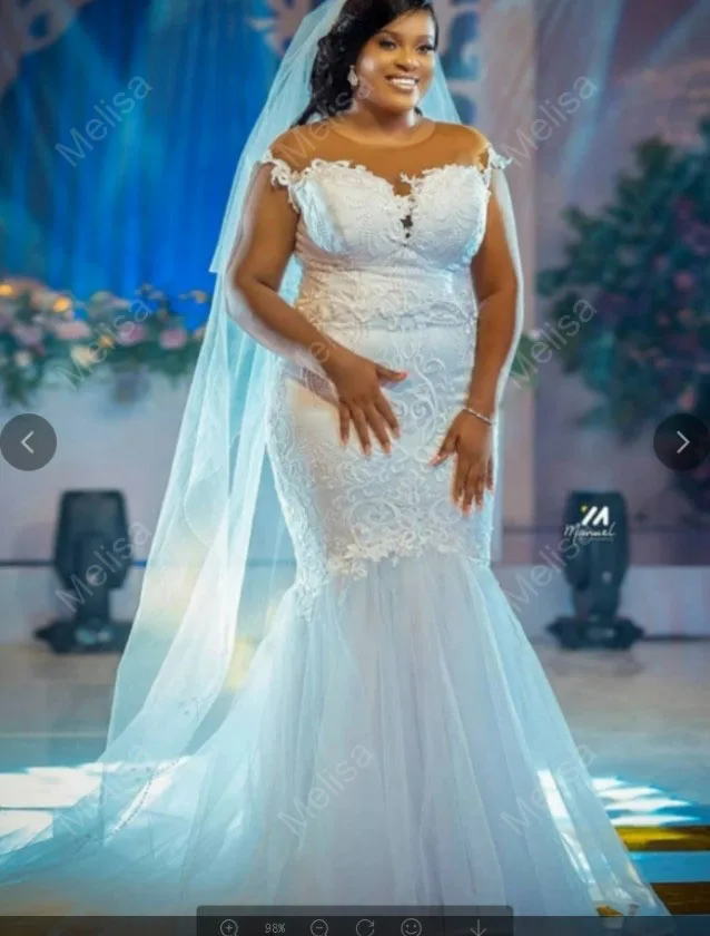 

African Plus Size Wedding Dresses Sweep Train Illsion Off The Shoulder Mermaid Lace Appliques Bridal Dress