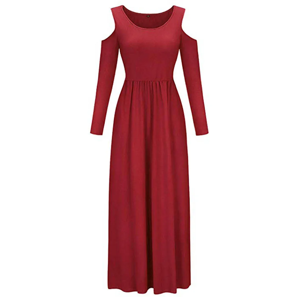 Новые однотонные длинные платья с длинным рукавом элегантные женские летние