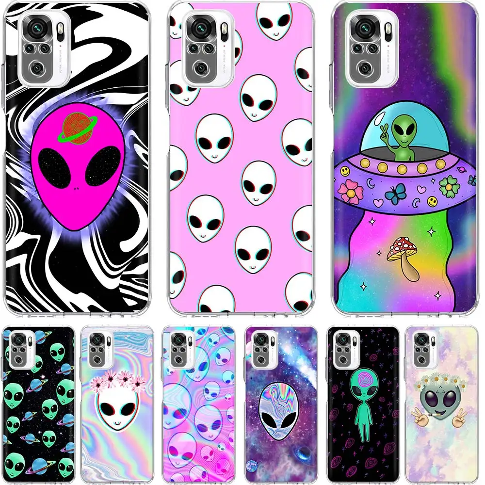 

Silicone Phone Case For Xiaomi Redmi Note 11 10 Pro 10S 9S 8T 9 8 7 7A 8A 9A 9C K40 Cute Cartoon Alien Shell Cover Funda Coque