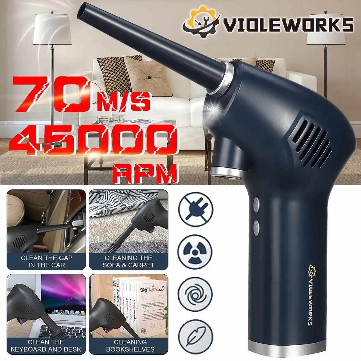 

45000RPM Electric Cordless Air Duster Compressed Air Blower For Computer Laptop Keyboard Camera Cleaning 6000mah 15000mah