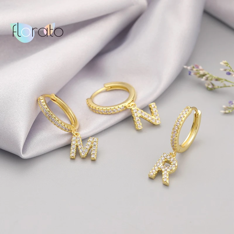 

26 Letter A-Z Letter Earrings CZ Crystal Gold Silver Color Small Prevent Allergy Hoop Earrings For Women Fashion Jewellery
