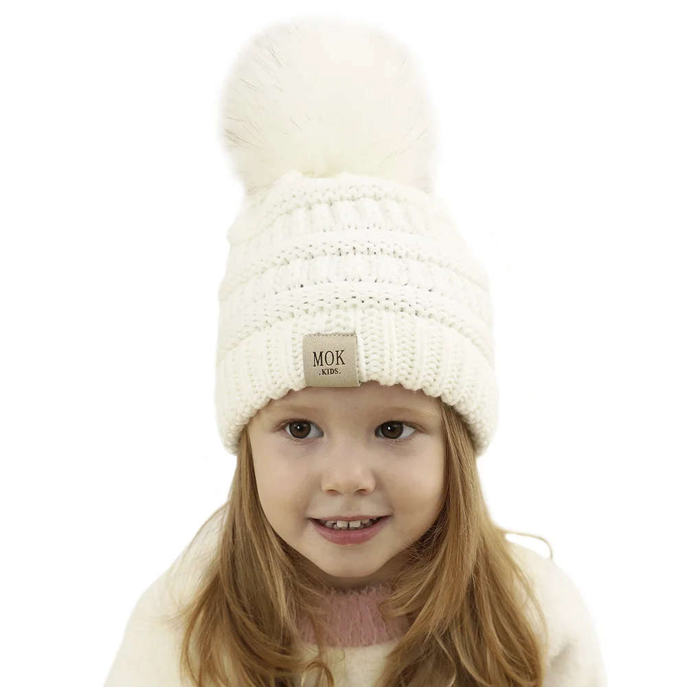Winter warm hat kids Knitted caps girls Pom Pompom hats for baby boys soft beanie cap children H231S | Детская одежда и обувь