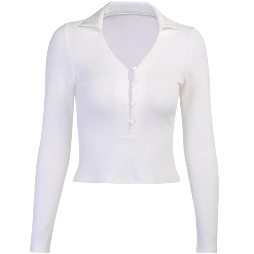 

Women Sweater Ladies Solid Color Button Long Sleeve Turn Down Collar Blouse Pullover Slim Kintted Sweater-Jumper Pull Femme 2020