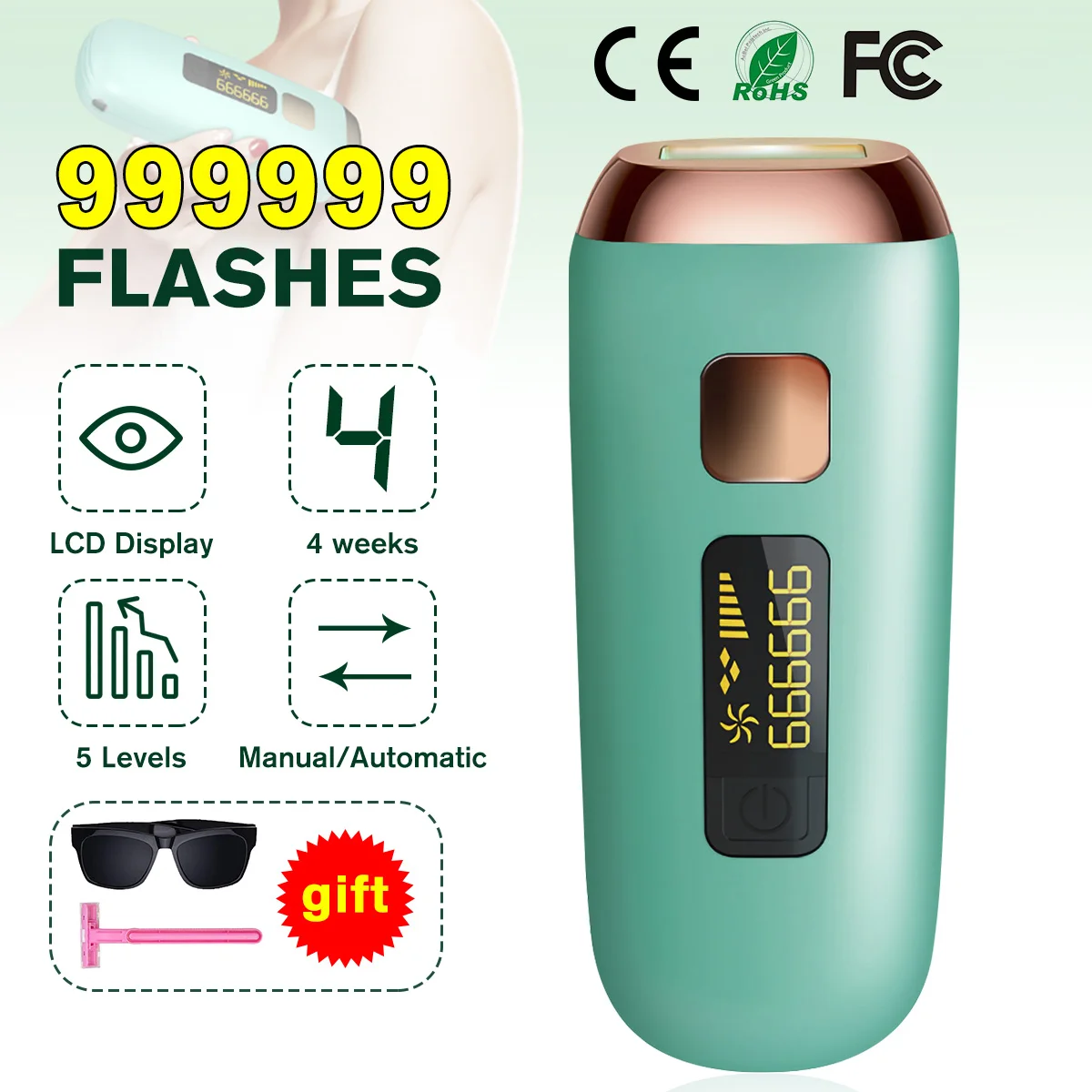 

Professional Permanent Laser Epilator For Women Shaving and Hair Removal 999999 Flash LCD Display Ipl Laser Hair Removal Machine