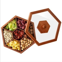 wooden box dried fruit box transparent seal lazy melon seeds creative cover rotating plate pine solid round lb01148