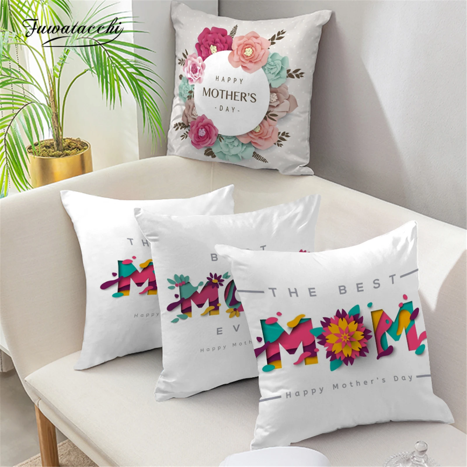 

Fuwatacchi Cushion Cover Mother's Day Pillowcase Decorative Pillowcover Polyester Creative Home Decoration for Sofa Car Seat