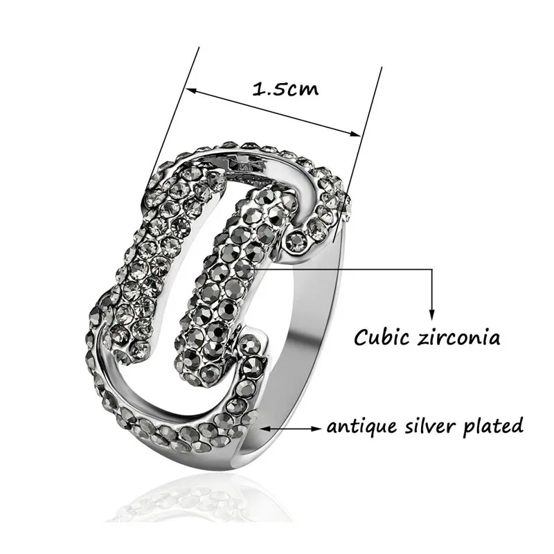 

LEEKER Vintage Big Hollow Shape Rings For Women Silver Color Crystal Stone Ring Female Retro Jewelry 150 LK4