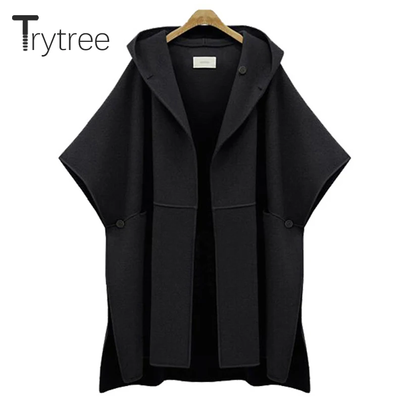 Trytree женское повседневное пальто накидка с карманами пуговицами и капюшоном