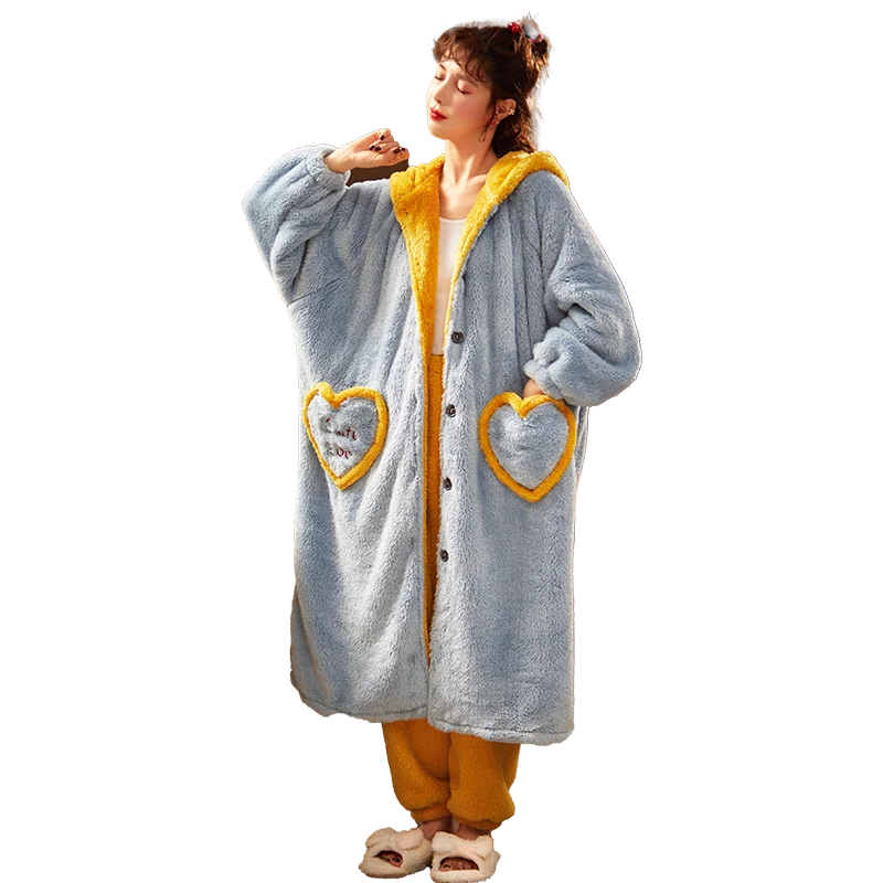 Women Sleepwear Winter Pyjamas Loose Version Plush Pajama set Intensification Nighty Plus Size XXL Medium Style Hooded Pajamas