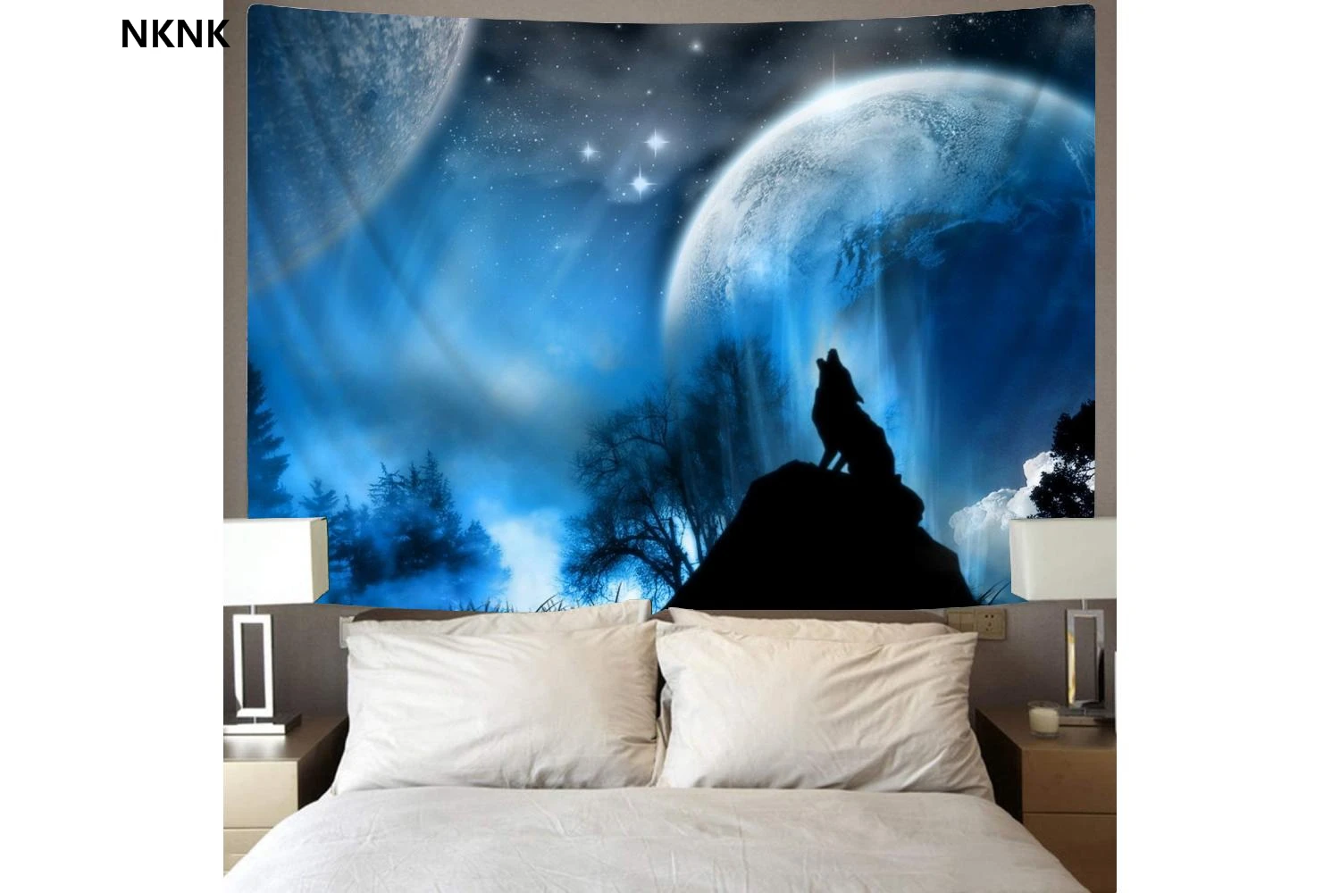 

NKNK Wolf Tapiz Animal Home Tapestrys Anime Tapestries Moon Tenture Mandala Blue Wall Tapestry Wall Hanging Boho decor