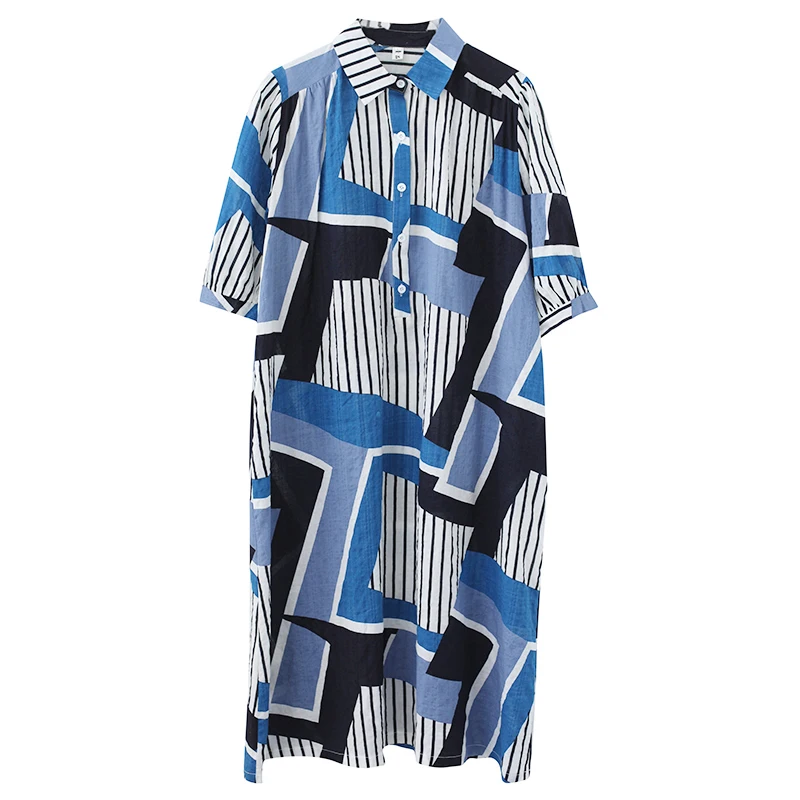 Женское платье-рубашка в полоску с поясом и коротким рукавом | Женская одежда