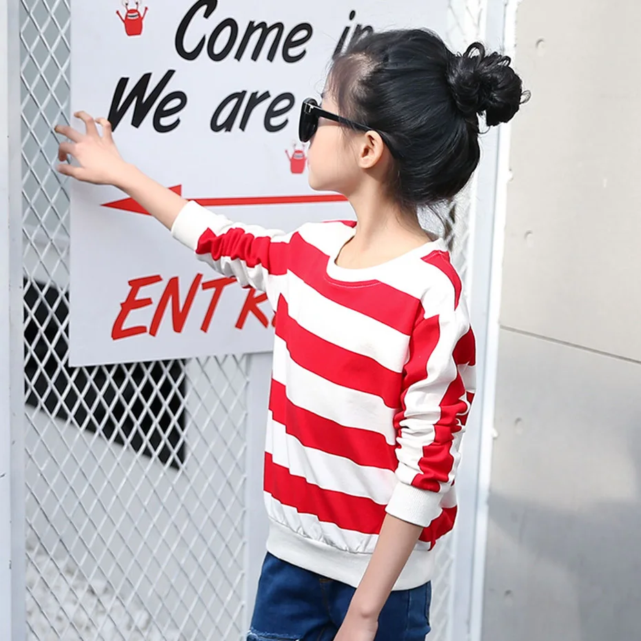 Футболка для девочек футболка в полоску Высококачественная Толстовка детская