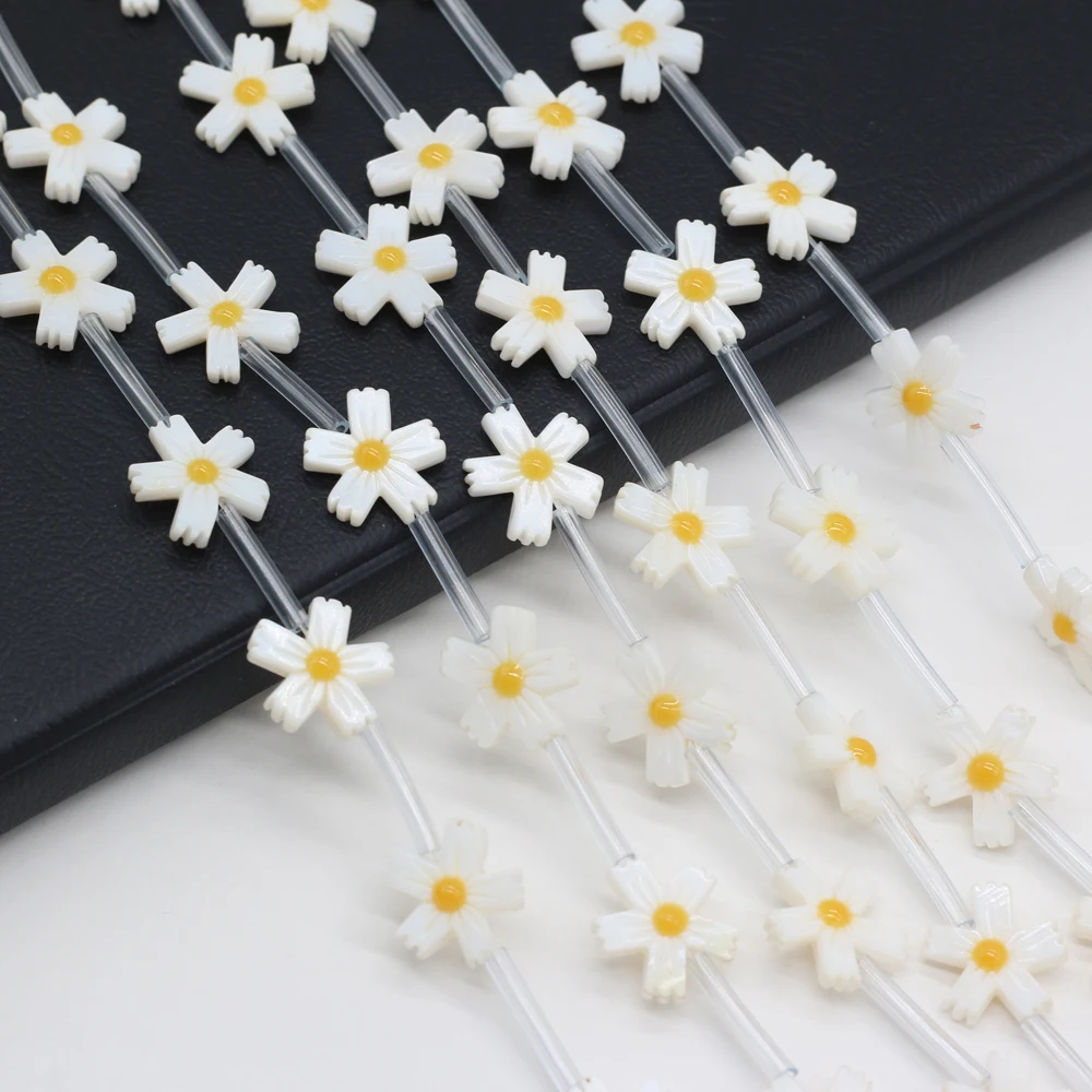 

5pcs New Natural White Freshwater Flower Shape Shell Loose Beads for Necklace Bracelet Jewelry Making Women Gift Size 15x15mm
