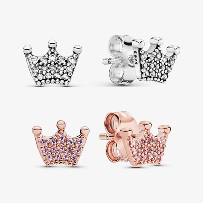 

Authentic S925 Sterling Silver Shining Cz Crown Earrings Women's Fashion Silver Earrings Jewelry Gifts