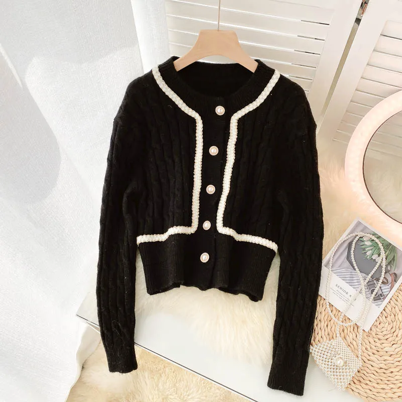 

Fall Women Knitted Cardigan Brief O-neck Single Breasted Long Sleeve Sweater Ladies Vintage Korea Style Regular Fit Knit Outwear