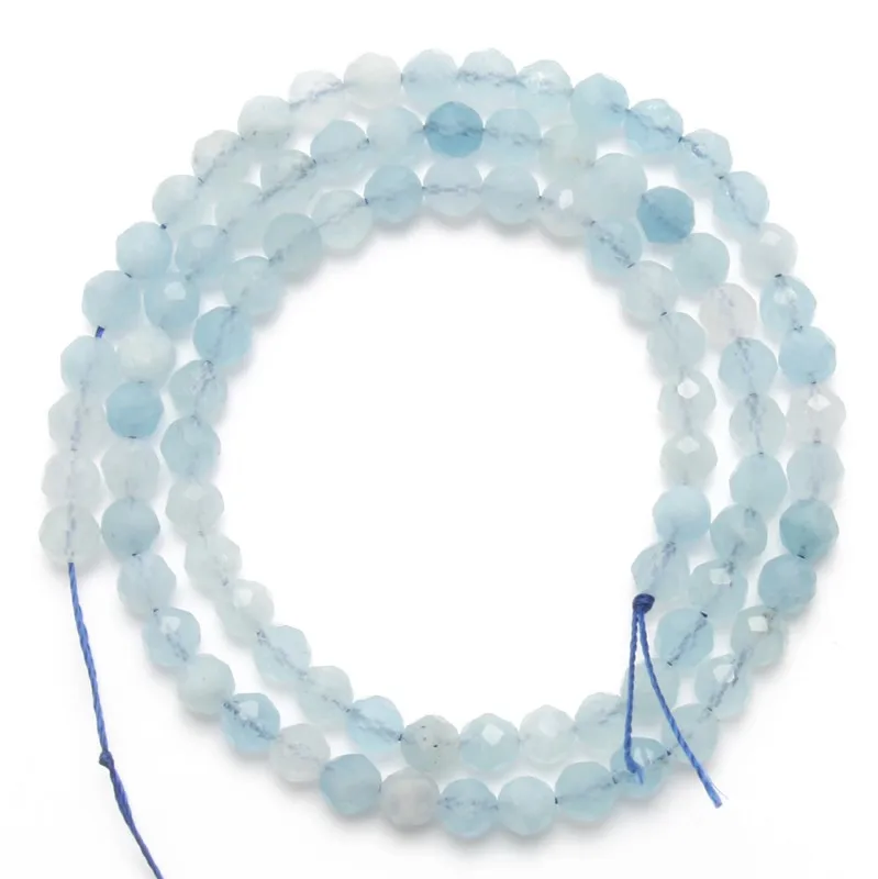 

Natural Faceted Blue Aquamarine Stone 2 3 4mm Round Loose Beads for Jewelry Making Diy Bracelet Necklace Earrings Wholesale 15''