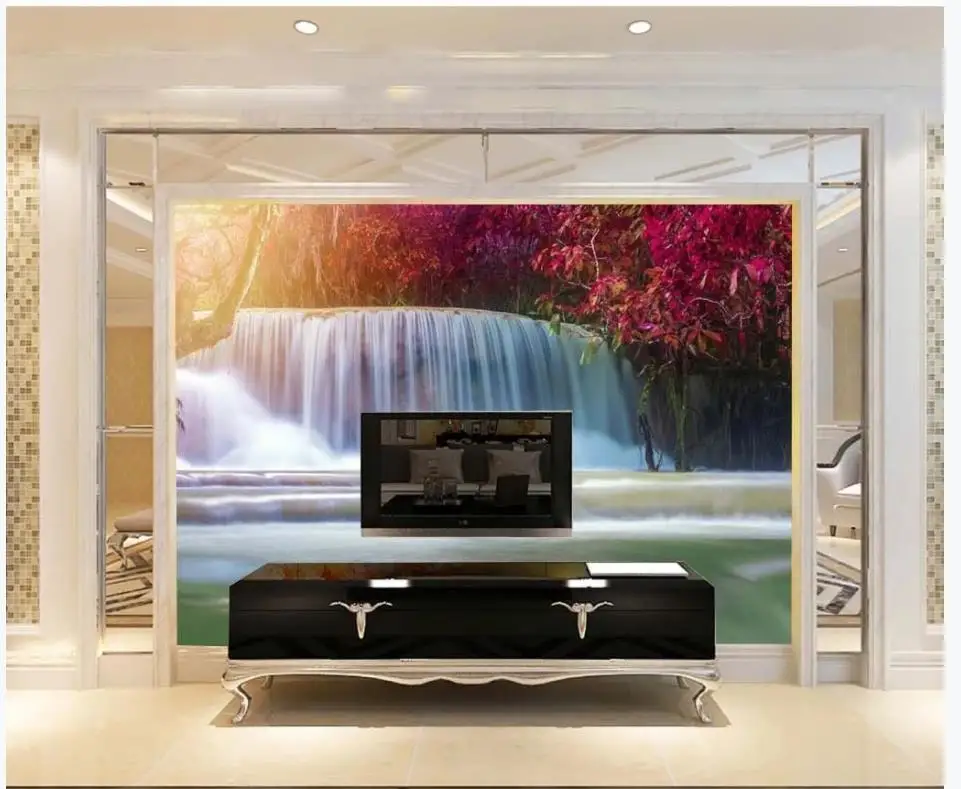

Custom photo wallpaper for walls 3 d murals wallpaper Idyllic landscape waterfall woods tv living room background wall papers