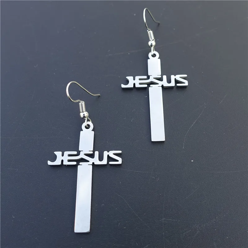 

Jesus Cross Stainless Steel Earrings Gothic Flame Cross Christianity Women Girls Jewelry Wholesale 12 Pairs / Lot