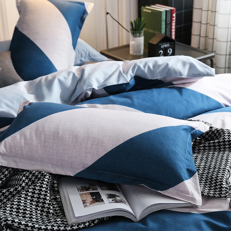 Геометрическая полоса King size Постельный набор синий и белый комплект