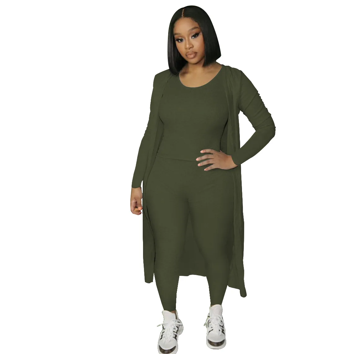 

Casual Women 3 Piece Set Coat And Long Pants And Top Solid Color Streetwear Tracksuit Autumn Clothes For Women Outfit