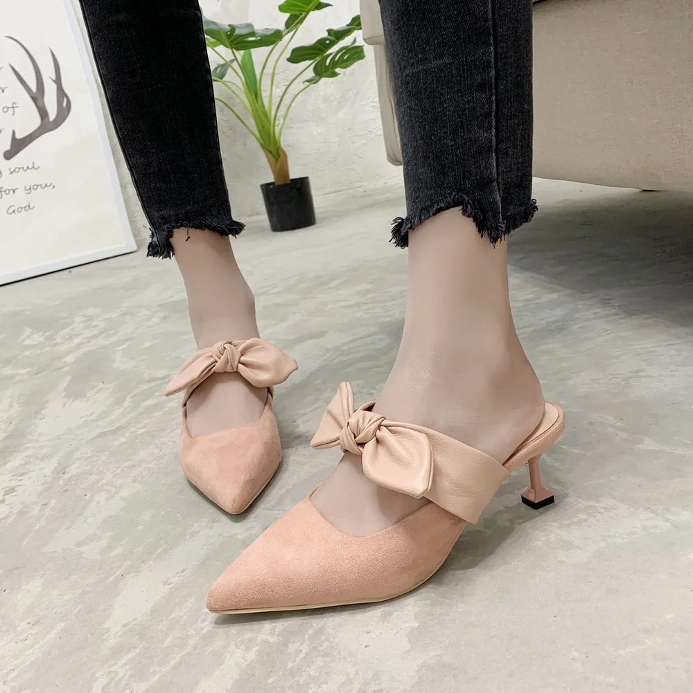 Весна-Осень 2020 Новые туфли-лодочки Женские босоножки без задника на высоком