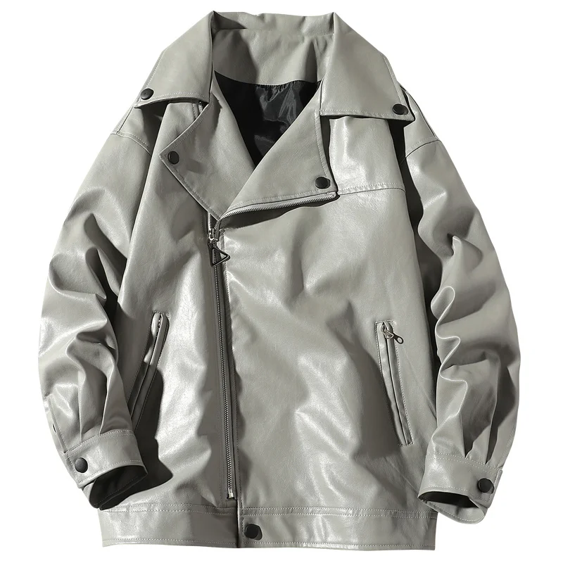 

Autumn Black/Gray Leather Jacket Men's Fashion Casual Motorcycle Jackets Mens Streetwear Loose Hip-hop Bomber Jacket Men M-3XL