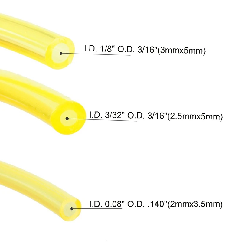 

Tygon Fuel Line For Poulan Weedeater Chainsaw Trimmer Lawn Mower Parts Hose Tube Of 3 Sizes I.D. 080 Inch 3/32 Inch 1/8 Inch Yel