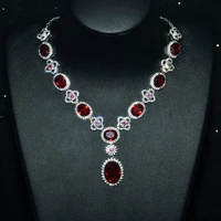 vintage oval red zircon pendant necklace luxury charm flowers 4pcs jewelry set womens wedding party s925 ringearringsbracelet