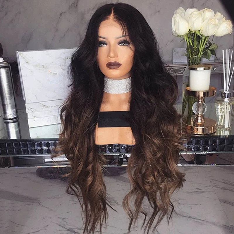 Хайлайтер парик синтетические волнистые коричневые кружевные передние парики