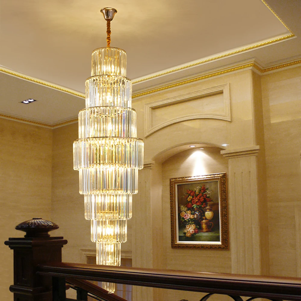 Multi Layers Hotel Lobby Crystal Chandeliers Modern Lamp AC110V 220V Long Staircase Lighting Fixtures