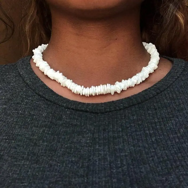 

Hawaiian Natural Shell Irregular Chips Seashell Choker Necklace Women Creative Handmade Choker Jewelry Necklaces 18"