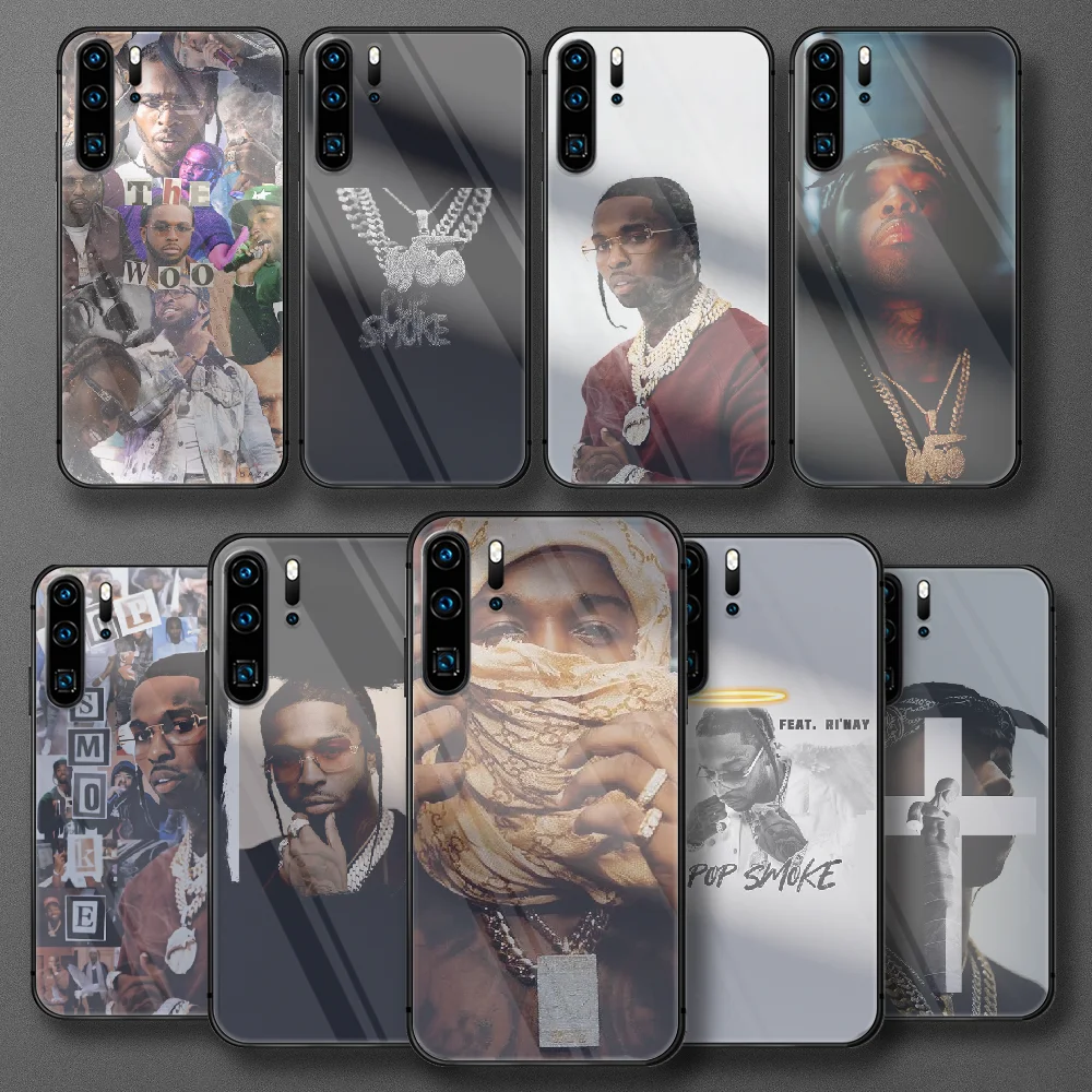 

Pop Smoke American Rapper Tempered Glass Phone Case For Huawei Honor P 7 8 9 10 20 30 40 50 A X I Pro Lite Cover Painting Black