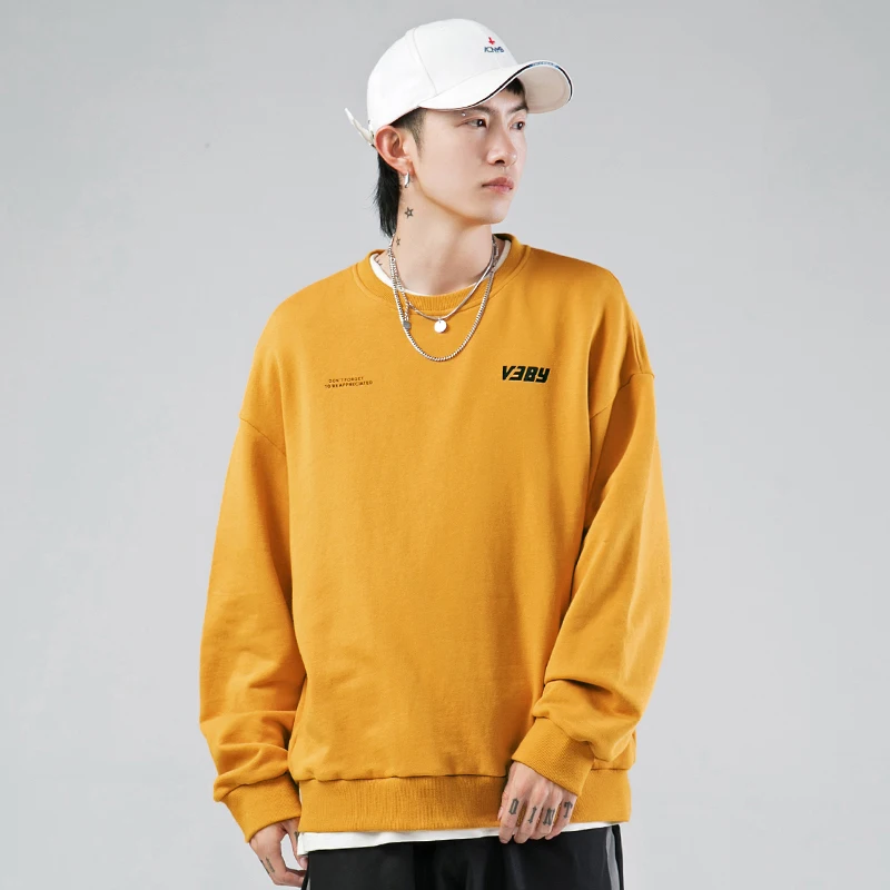 Свитшот мужской оверсайз с круглым вырезом однотонный свитшот в стиле хип-хоп