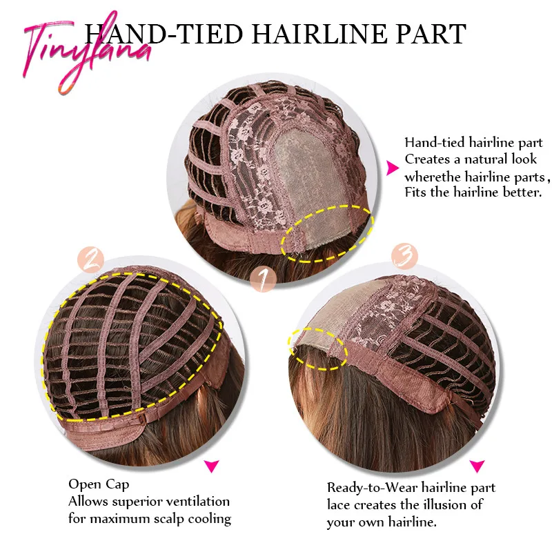 

TINY LANA Synthetic Ombre Black Highlight Ash Brown Short Bob Wigs Hairline Part Lace Wigs for Black Women Heat Resistant Daily