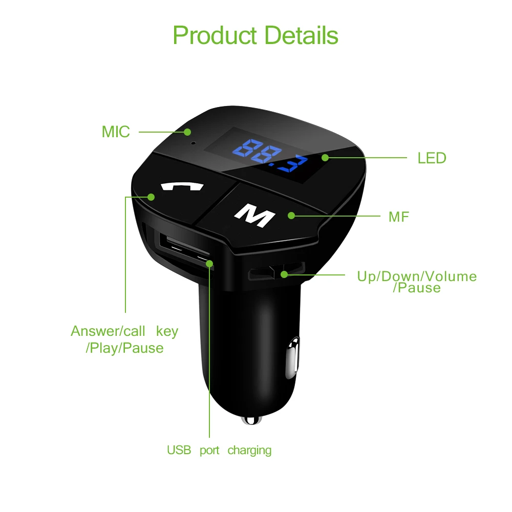 Bluetooth беспроводной автомобильный FM-трансмиттер модулятор mp3-плеер Встроенный