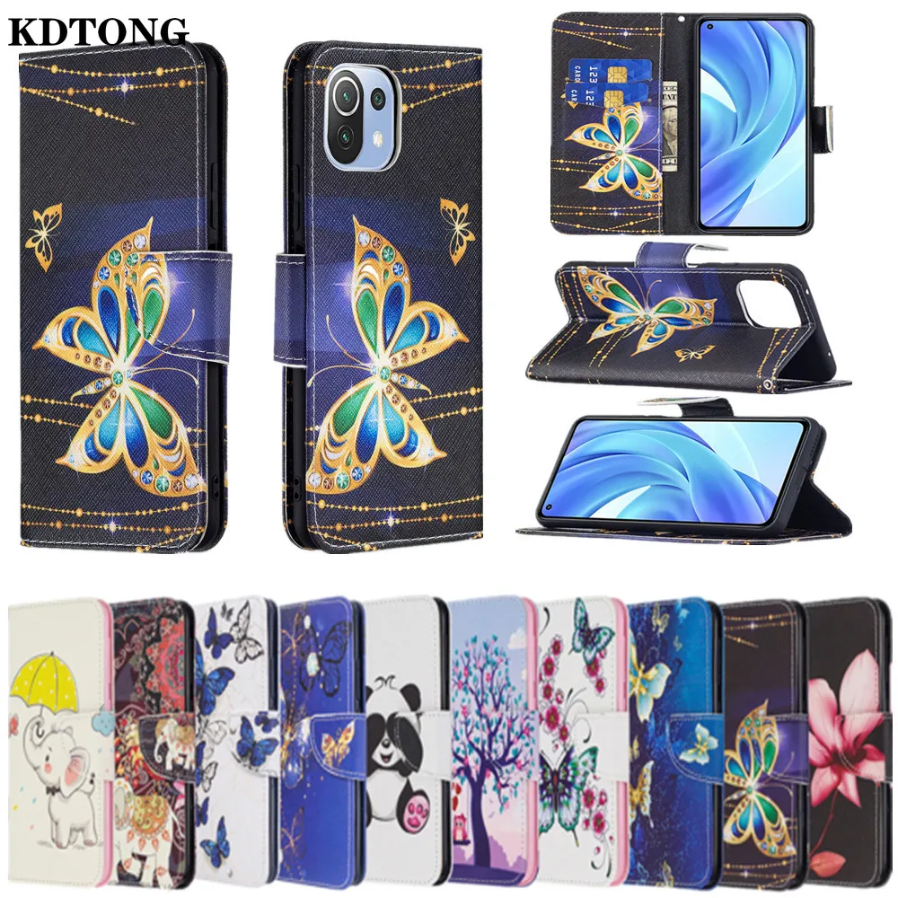 

Wallet Phone Case for Xiaomi 11 10T Lite Poco M3 X3 NFC CC9 Pro Funda Luxury Painted Flip Leather Full Protect Cover Shell Etui