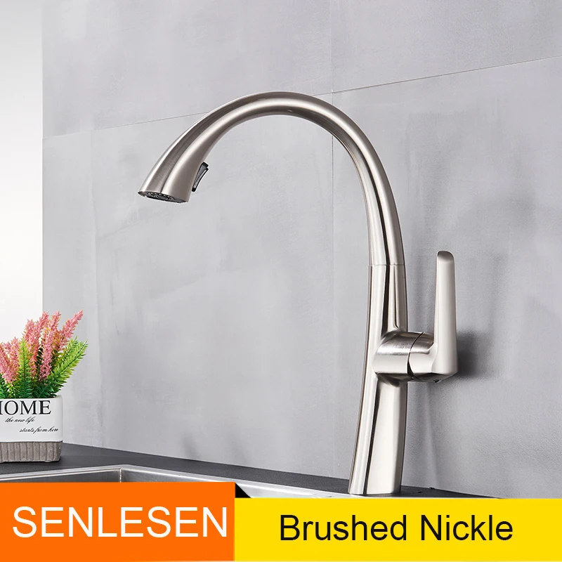 nickle tap Senlesen черный хром кухонный кран Выдвижной двойной распылитель сопла горячей и холодной воды Кухня Раковина кран Смеситель Краны - Цвет: nickle tap