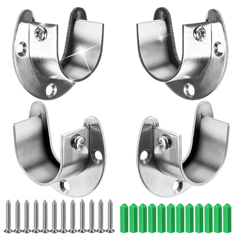 

4 Packs Heavy Duty Stainless Steel Closet Rod End Supports Closet Pole Sockets Flange Rod Holder With Screws, 1-1/3 Inches Diame