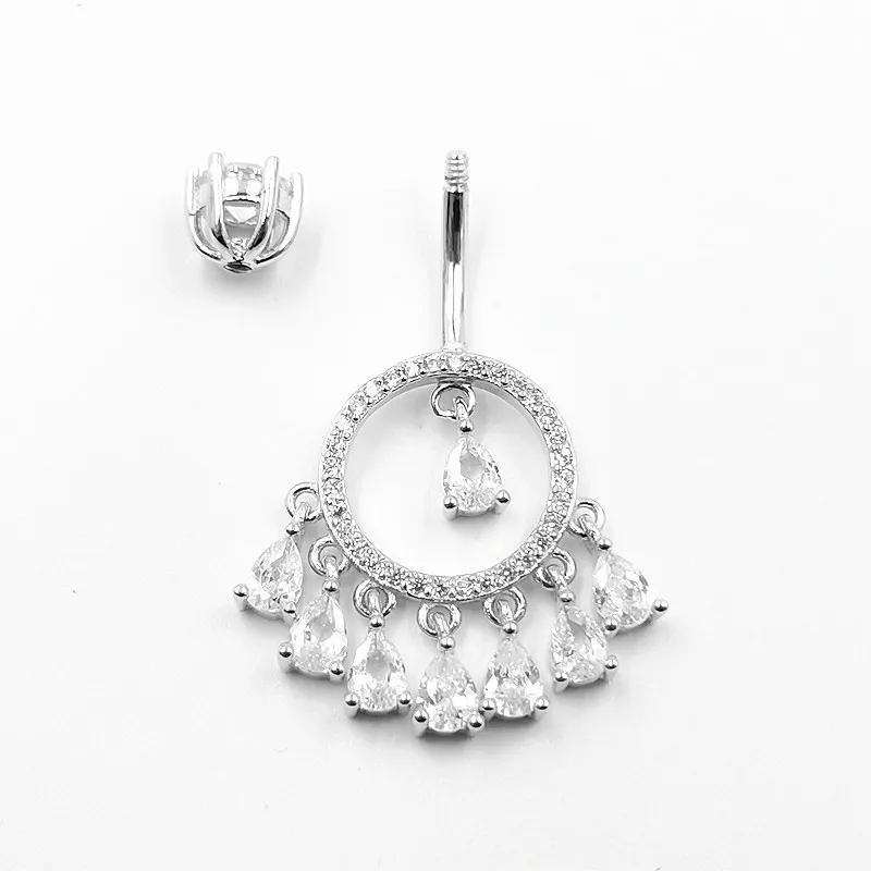 925 пробы серебро пупок кольцо фианит бижутерия пирсинг пупка для