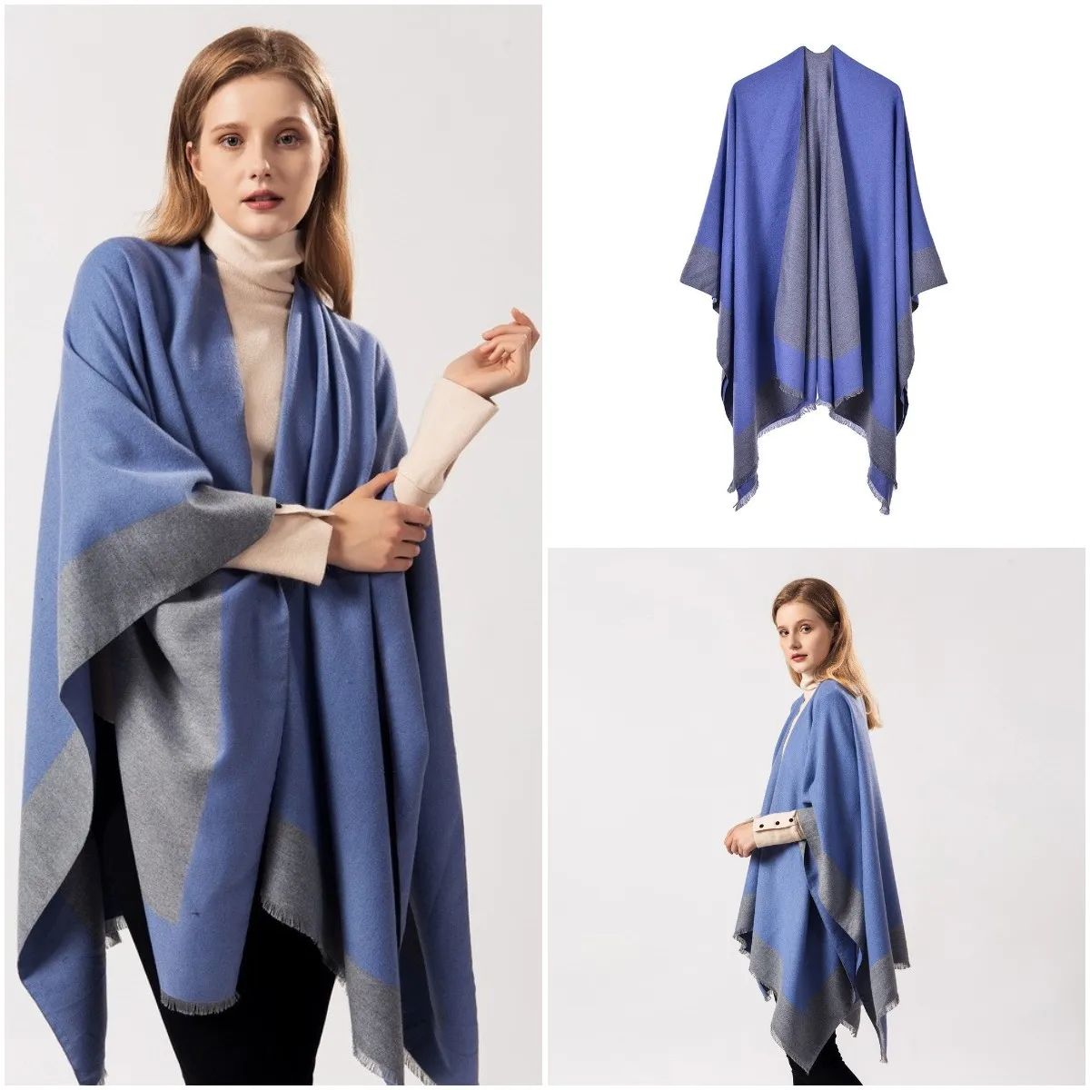 

JTVOVO 2021 New Autumn And Winter Warm Pure Color Imitation Cashmere All-match Women's Shawl Poncho Pareo Pashmina Ponchos Cape