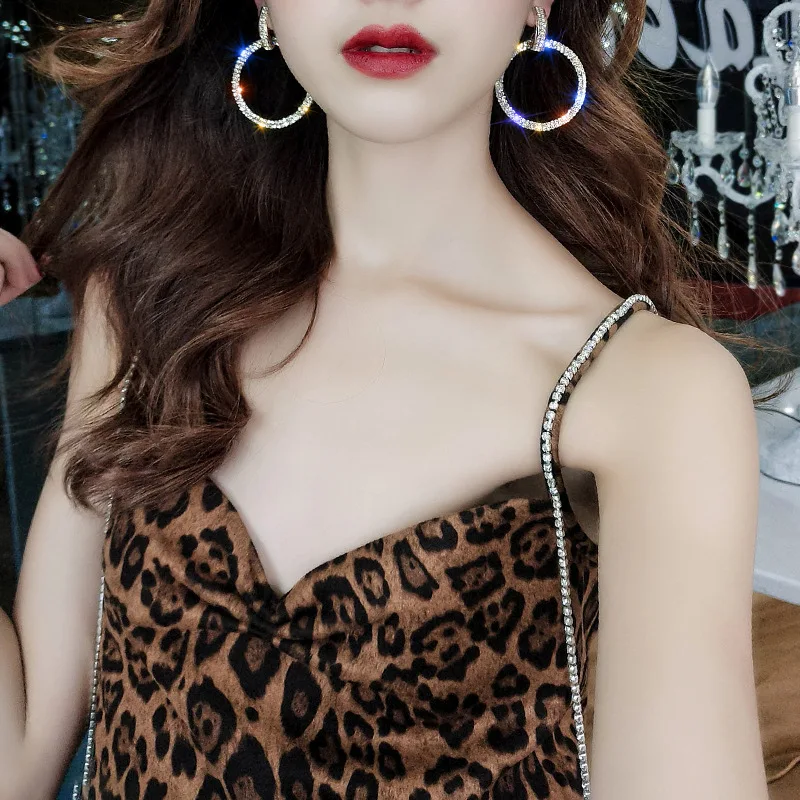 Модные Длинные круглые серьги с кристаллами женские большие Макси массивные