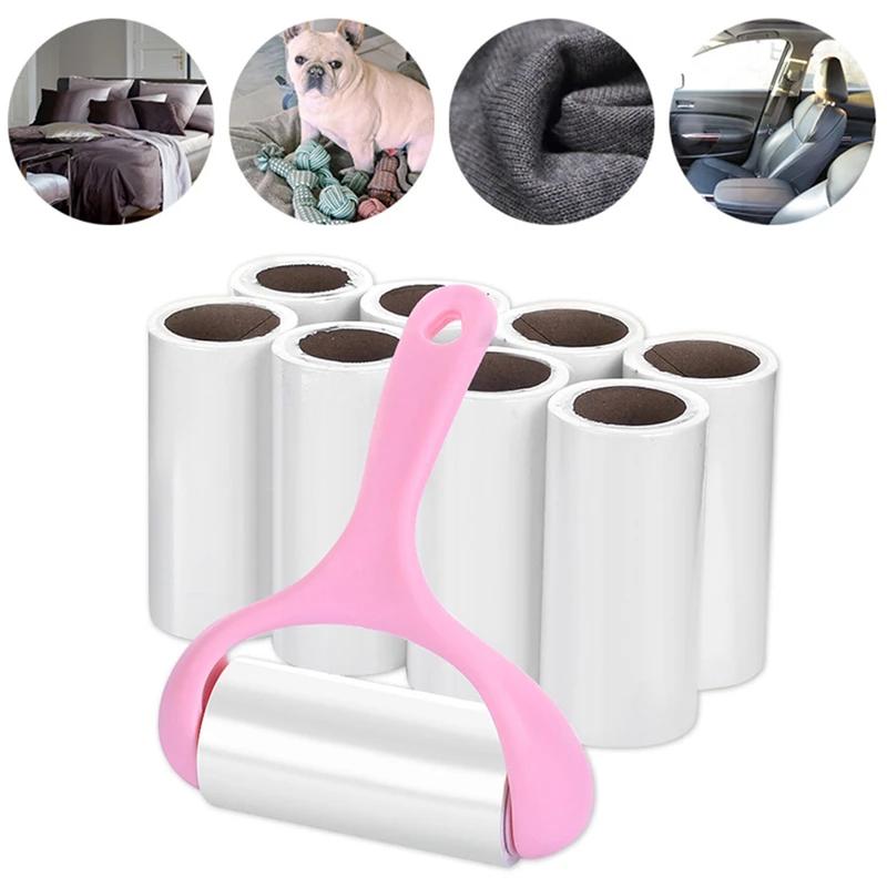 

New Tearable Roll Paper Sticky Roller Dust Wiper Pet Hair Clothes Carpet Tousle Remover Portable Lint Brush Kit with Handle Tool