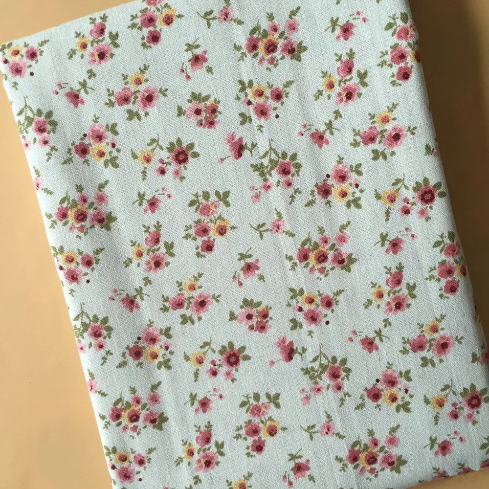 

Linen Cotton Fabric Linen Printed Pink Small Floral Used for Tablecloths Pillows Home Decor Curtains Coasters Handmade DIY